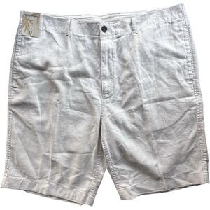CARIBBEAN Men's Natural LINEN COTTON Flat Front Shorts Summer Beach Wear Sz 42